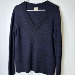 Baldwin Kansas City Lana Graphite Blue V-Neck Sweater Merino Wool Cashmere Blend